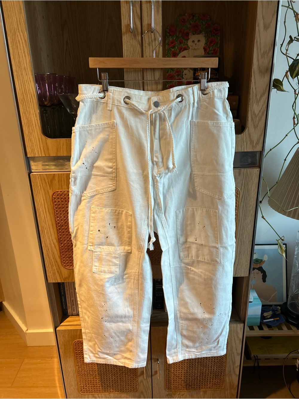 Free People We The Free Women's White Patchwork Cargo Jeans